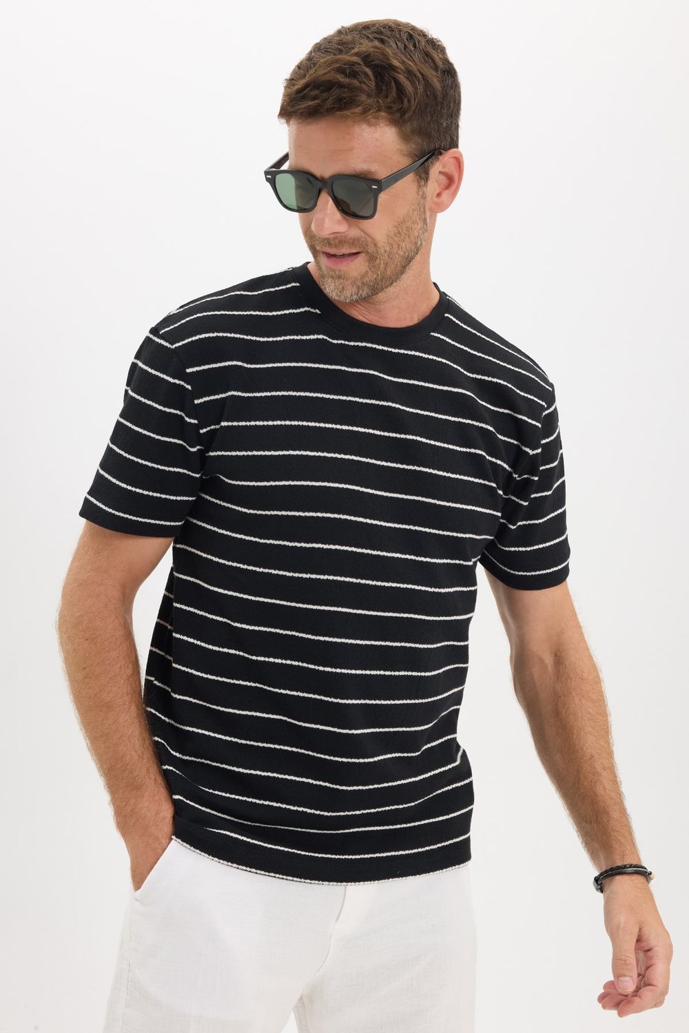 REGULAR FIT SHORT SLV STRIPE JACGUARD CREW NECK RODRI T-SHIRT