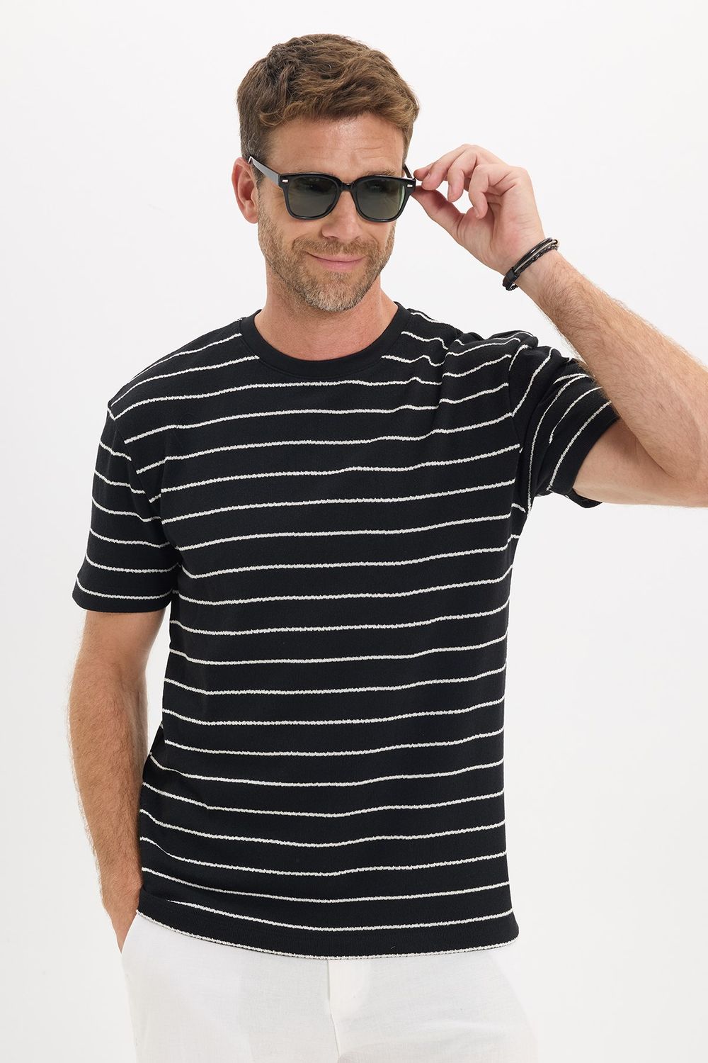 REGULAR FIT SHORT SLV STRIPE JACGUARD CREW NECK RODRI T-SHIRT