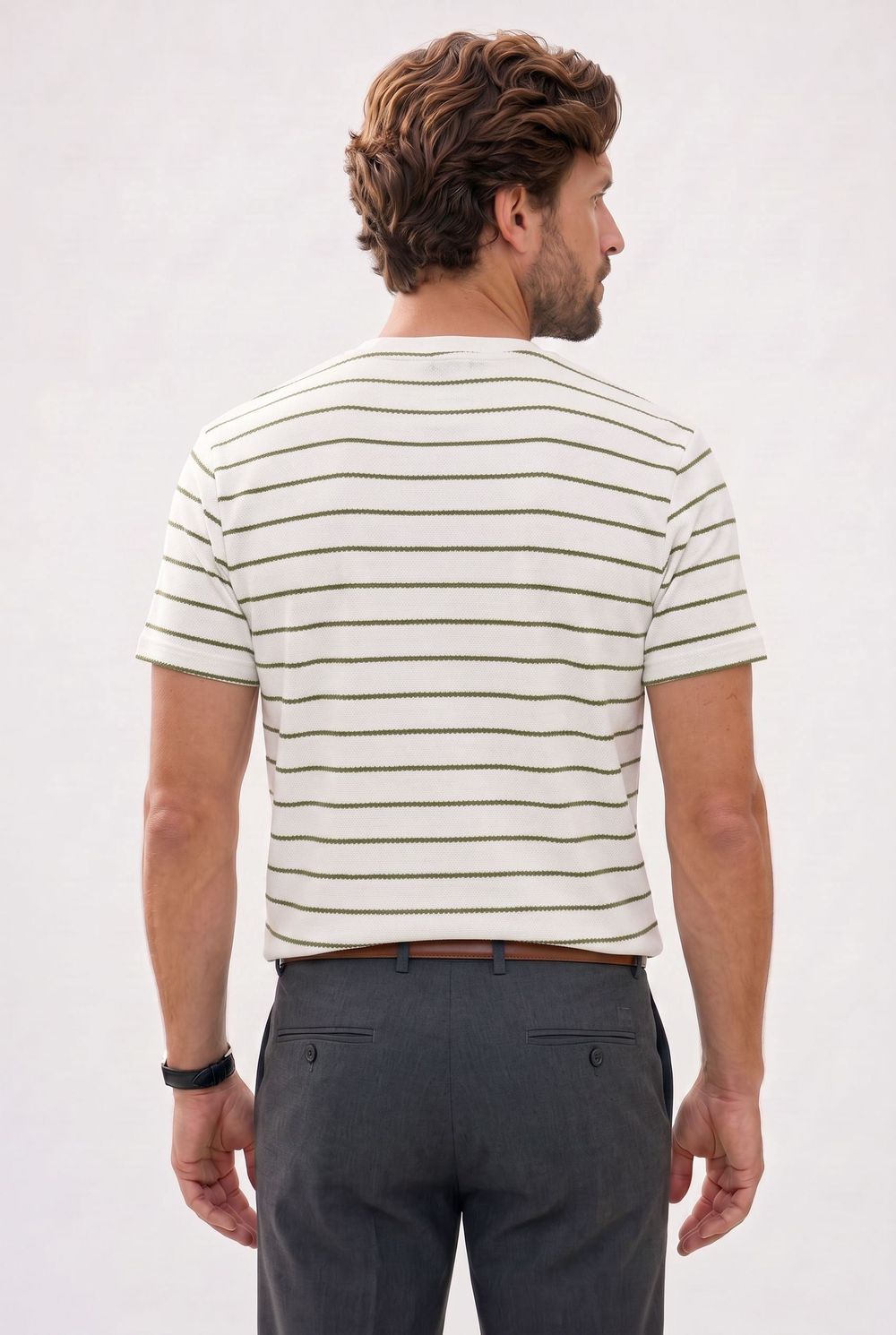 REGULAR FIT SHORT SLV STRIPE JACGUARD CREW NECK RODRI T-SHIRT