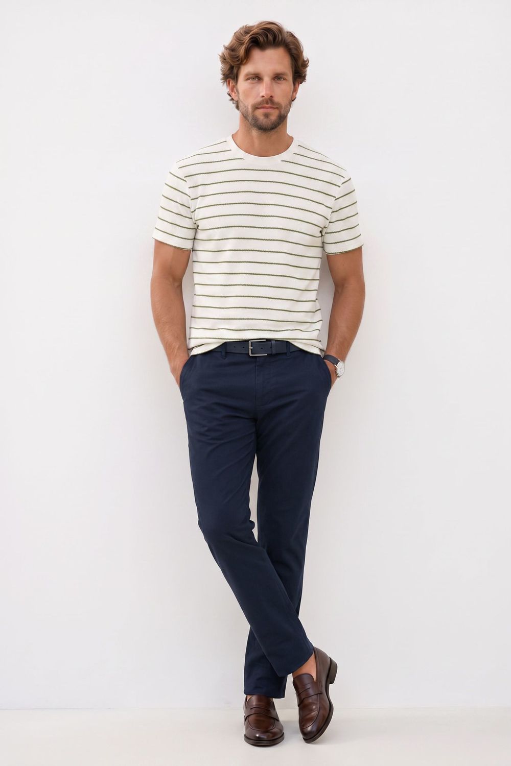 REGULAR FIT SHORT SLV STRIPE JACGUARD CREW NECK RODRI T-SHIRT