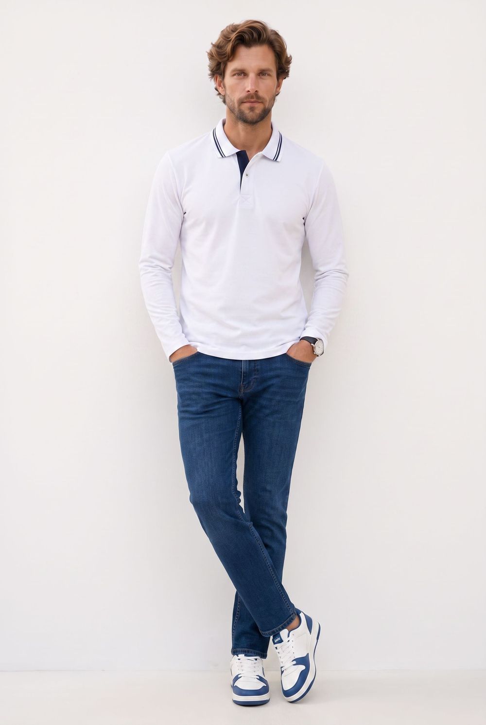 SLIM FIT LONG SLV PIQUE T-SHIRT MANE