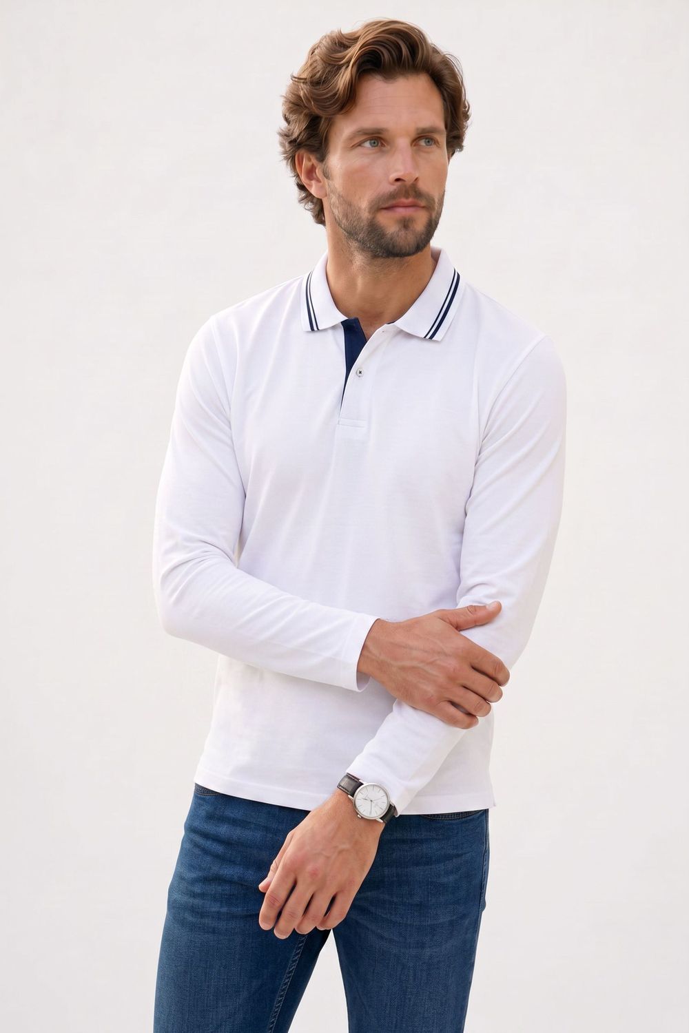 SLIM FIT LONG SLV PIQUE T-SHIRT MANE