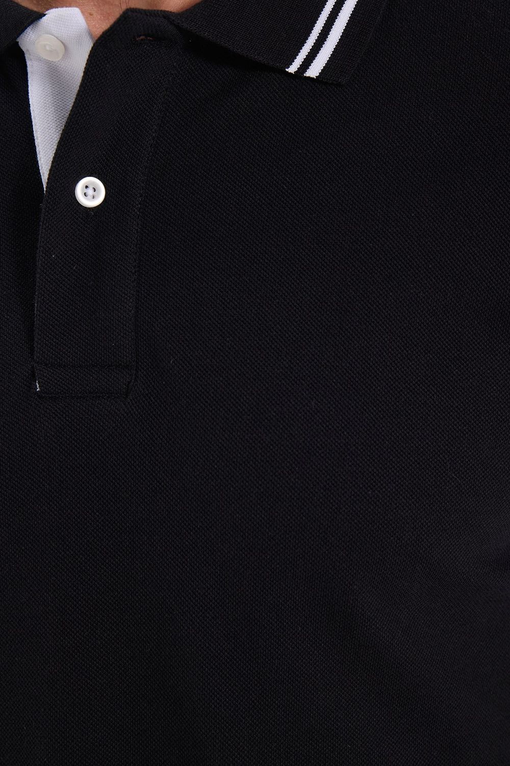 Erkek Slim Fit Dar Kesim %100 Pamuk Uzun Kollu Siyah Polo Yaka Tişört