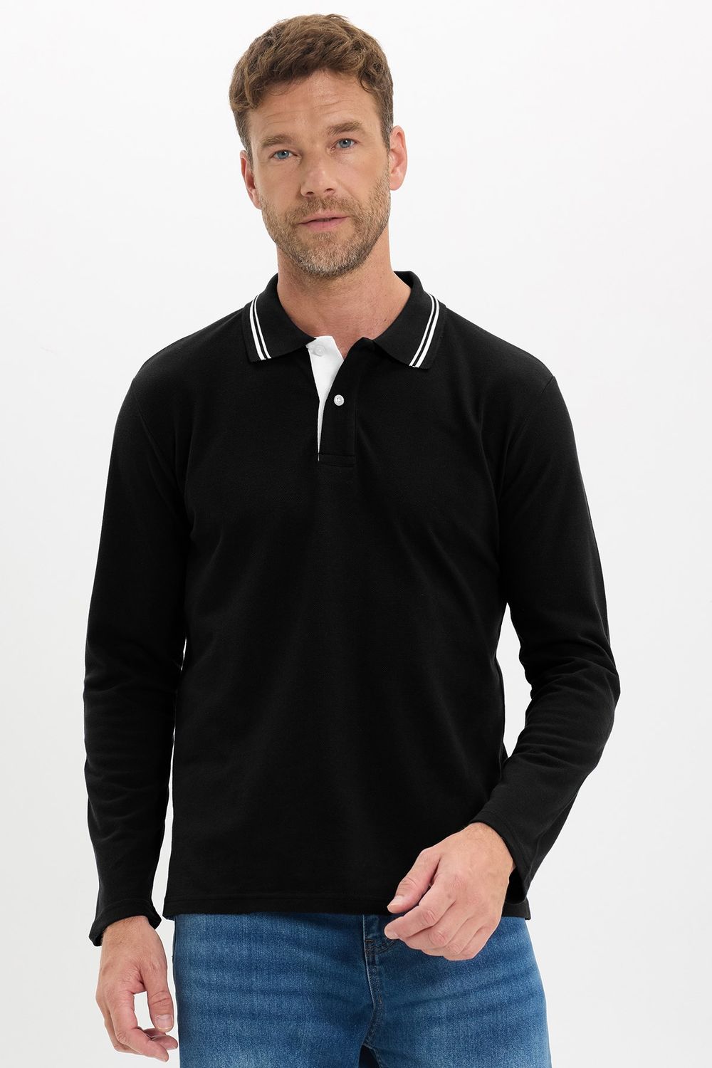 SLIM FIT LONG SLV PIQUE T-SHIRT MANE