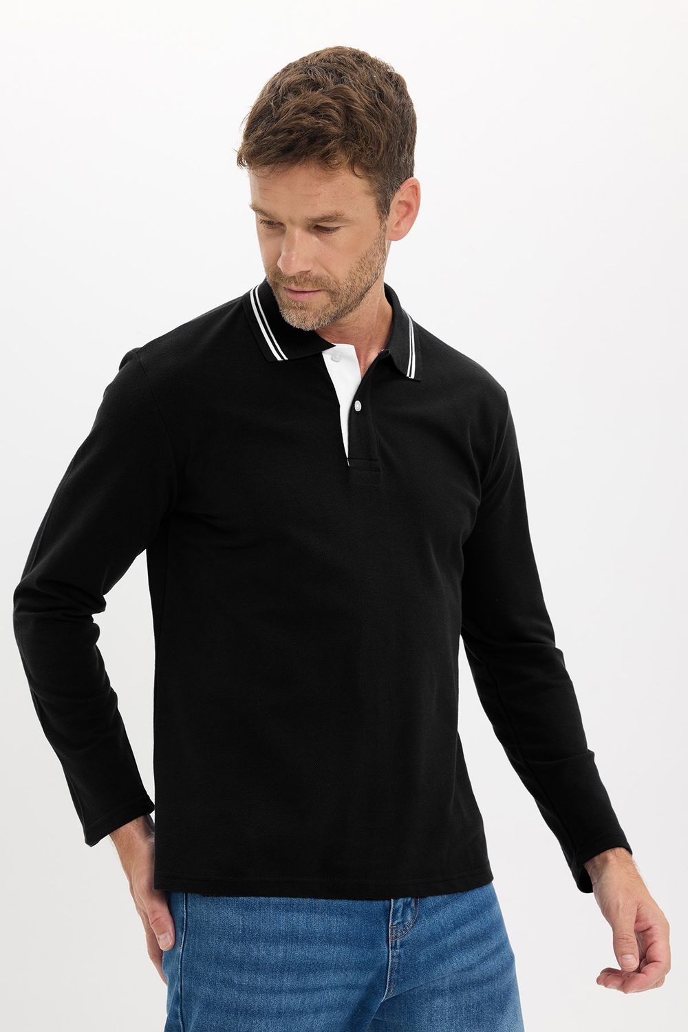 SLIM FIT LONG SLV PIQUE T-SHIRT MANE