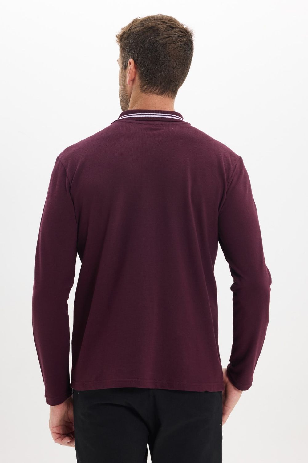 Erkek Slim Fit Dar Kesim %100 Pamuk Uzun Kollu Bordo Polo Yaka Tişört