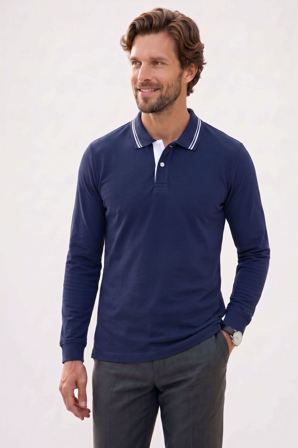 SLIM FIT LONG SLV PIQUE T-SHIRT MANE