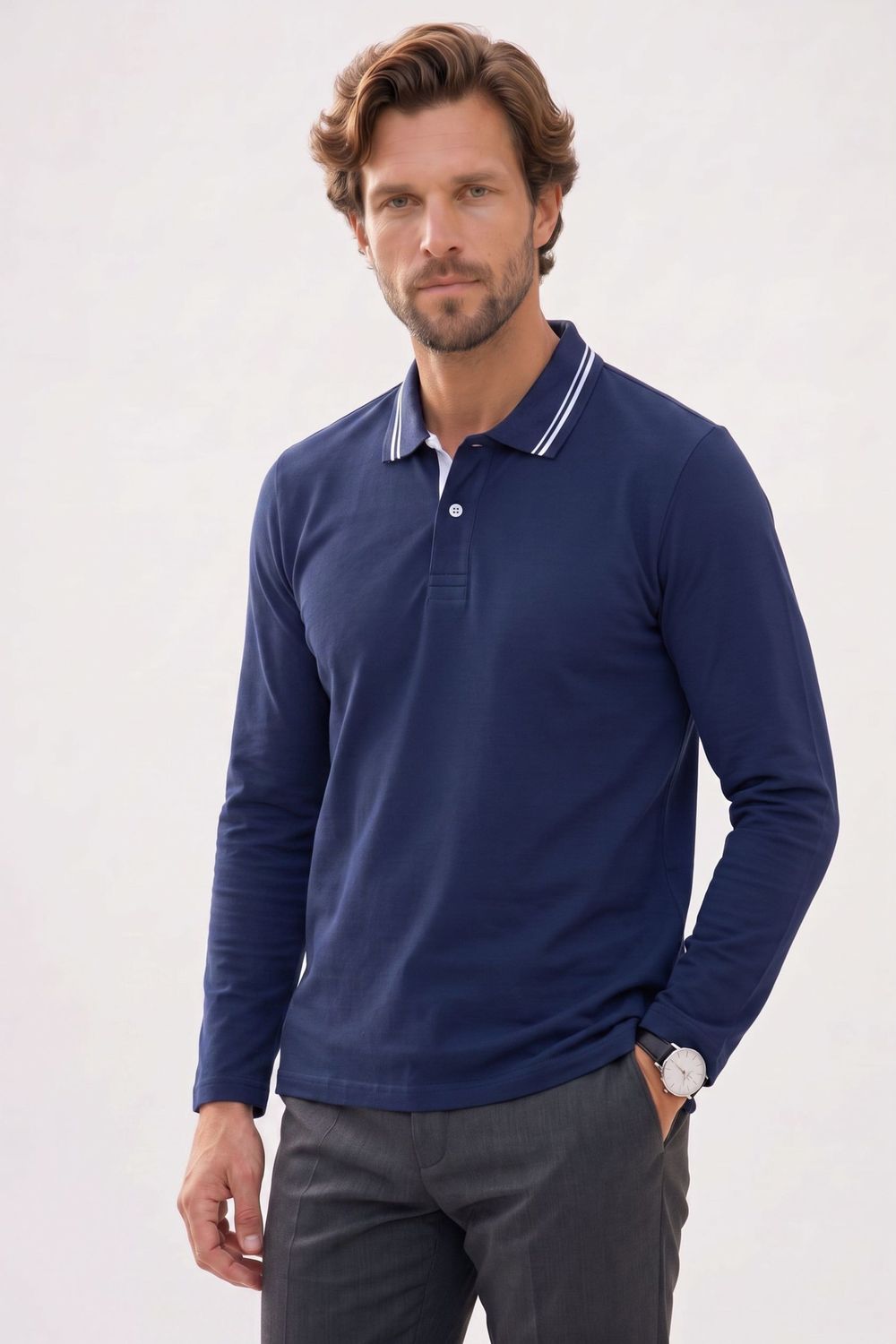 SLIM FIT LONG SLV PIQUE T-SHIRT MANE