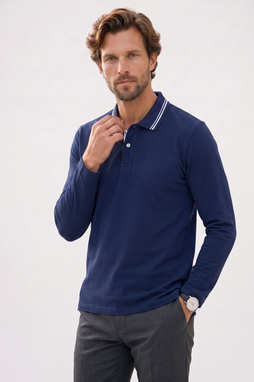 SLIM FIT LONG SLV PIQUE T-SHIRT MANE