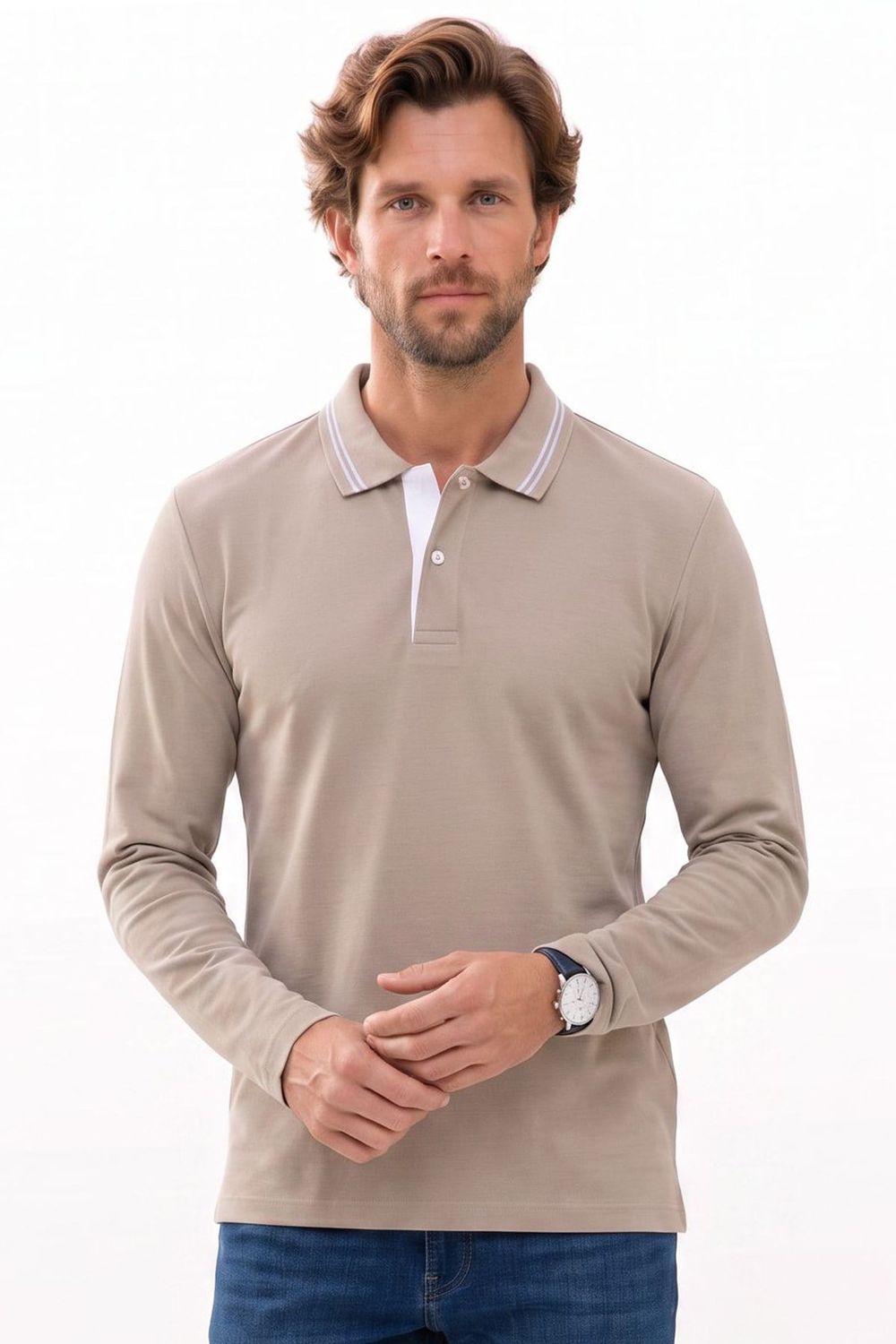 SLIM FIT LONG SLV PIQUE T-SHIRT MANE