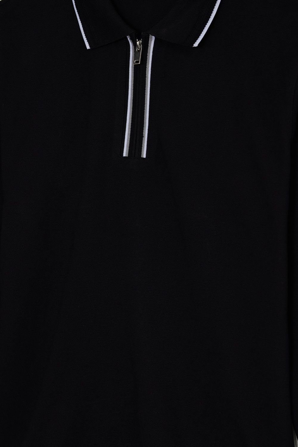 Erkek Slim Fit Dar Kesim %100 Pamuk Uzun Kollu Fermuarlı Siyah Polo Yaka Tişört