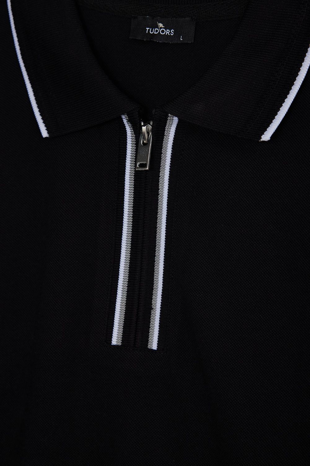 Erkek Slim Fit Dar Kesim %100 Pamuk Uzun Kollu Fermuarlı Siyah Polo Yaka Tişört
