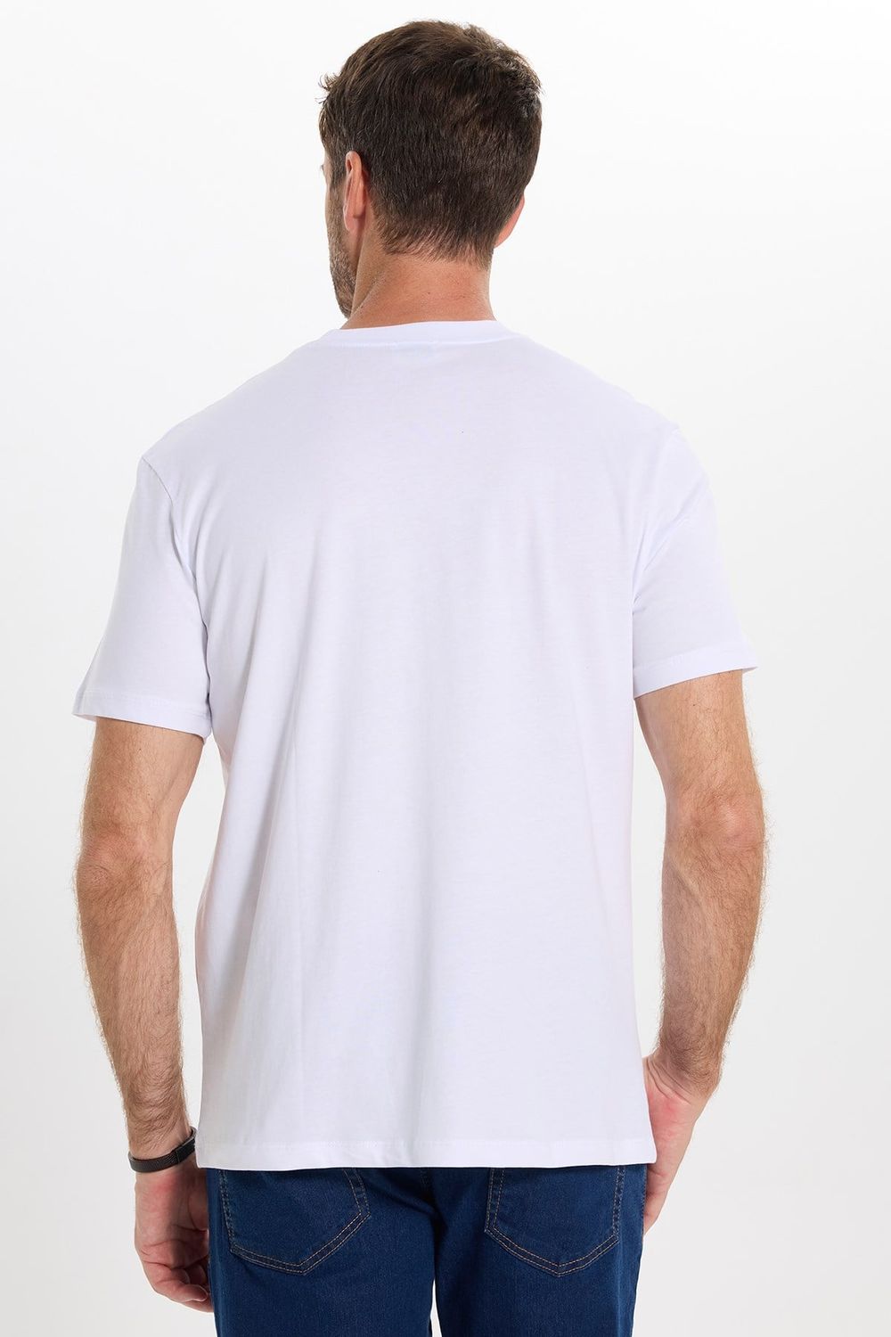 Erkek Loose Fit Rahat Kesim %100 Pamuk Kısa Kollu Beyaz Bisiklet Yaka Tişört