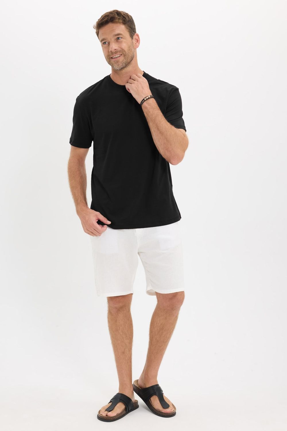 Erkek Loose Fit Rahat Kesim %100 Pamuk Kısa Kollu Siyah Bisiklet Yaka Tişört