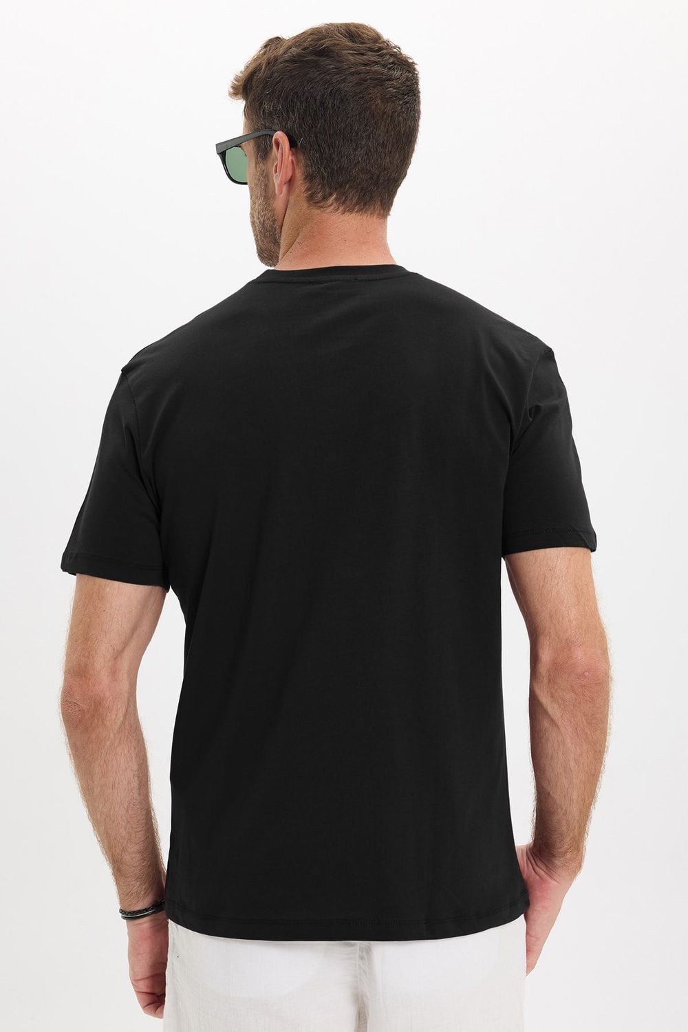 Erkek Loose Fit Rahat Kesim %100 Pamuk Kısa Kollu Siyah Bisiklet Yaka Tişört