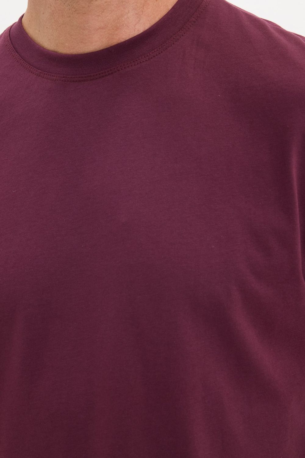 Erkek Loose Fit Rahat Kesim %100 Pamuk Kısa Kollu Bordo Bisiklet Yaka Tişört