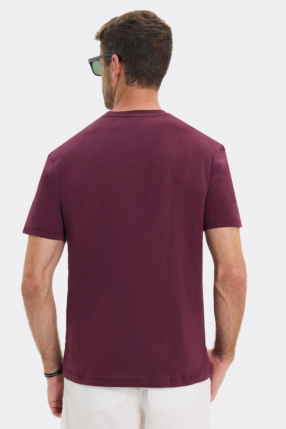 Erkek Loose Fit Rahat Kesim %100 Pamuk Yumuşak Dokulu Kısa Kollu Bordo Bisiklet Yaka Tişört