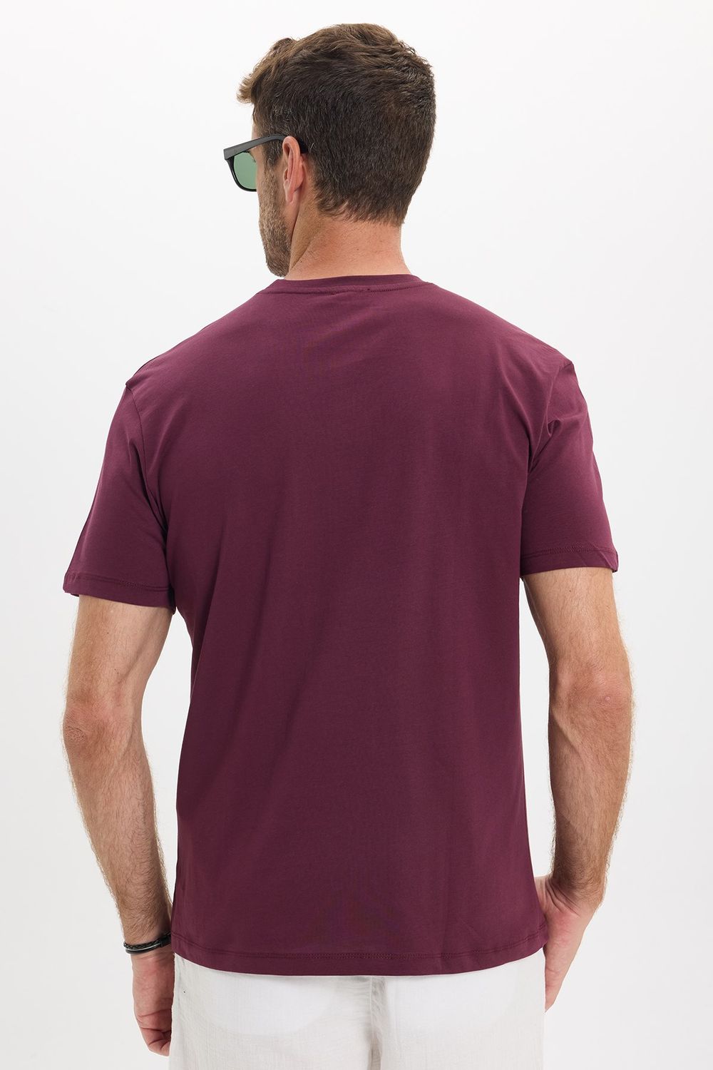 Erkek Loose Fit Rahat Kesim %100 Pamuk Yumuşak Dokulu Kısa Kollu Bordo Bisiklet Yaka Tişört