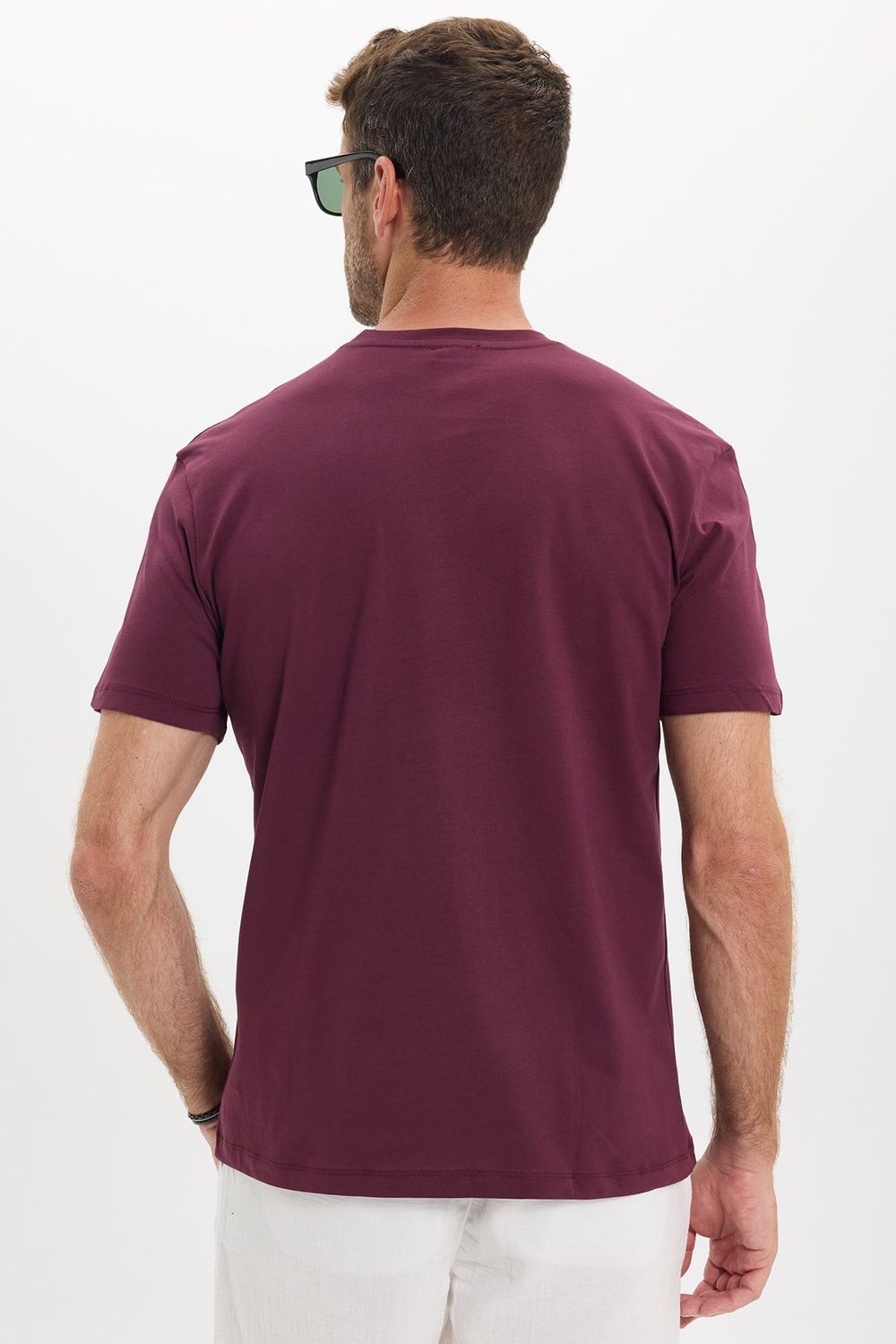 Erkek Loose Fit Rahat Kesim %100 Pamuk Yumuşak Dokulu Kısa Kollu Bordo Bisiklet Yaka Tişört