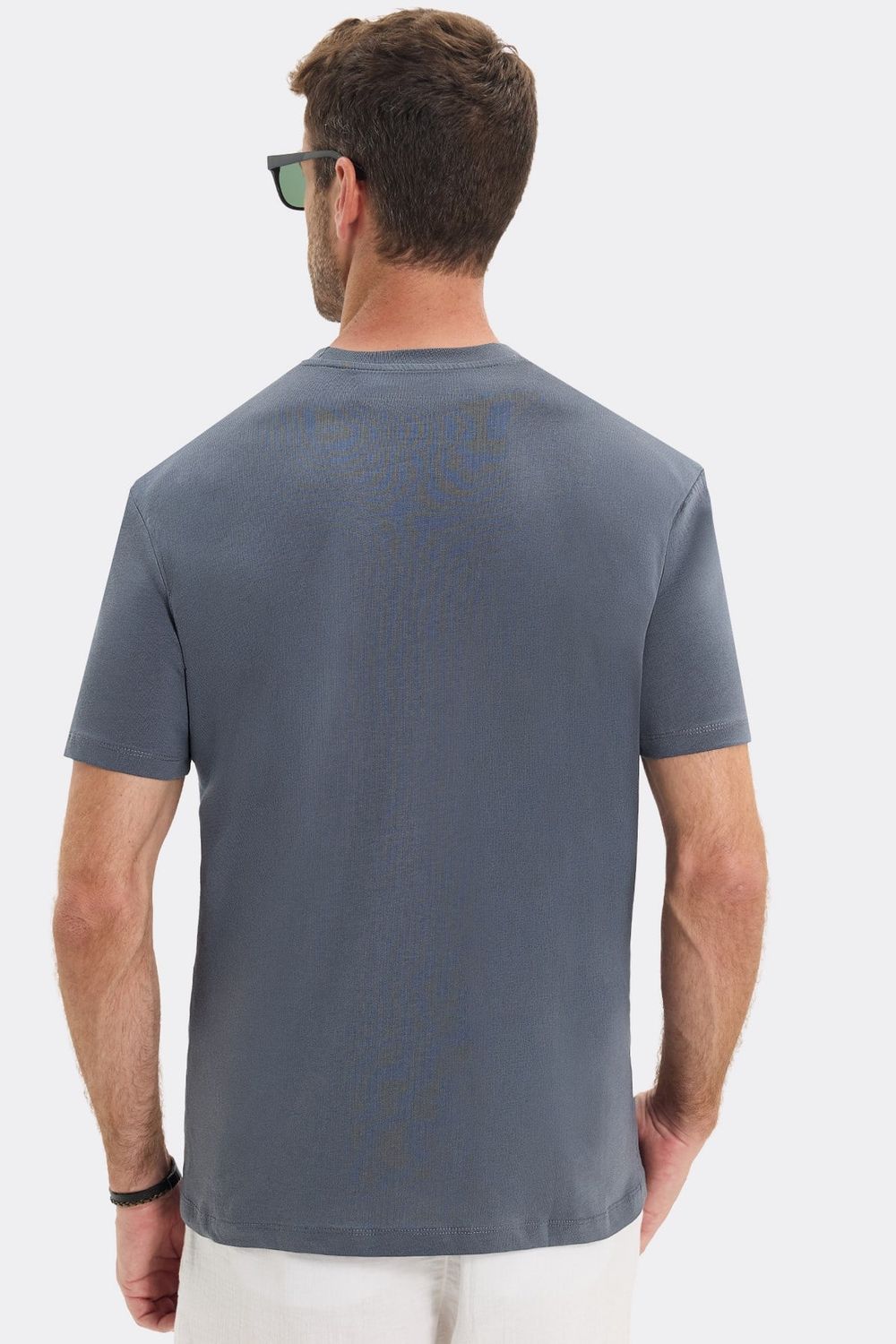 Erkek Loose Fit Rahat Kesim %100 Pamuk Yumuşak Dokulu Kısa Kollu Gri Bisiklet Yaka Tişört