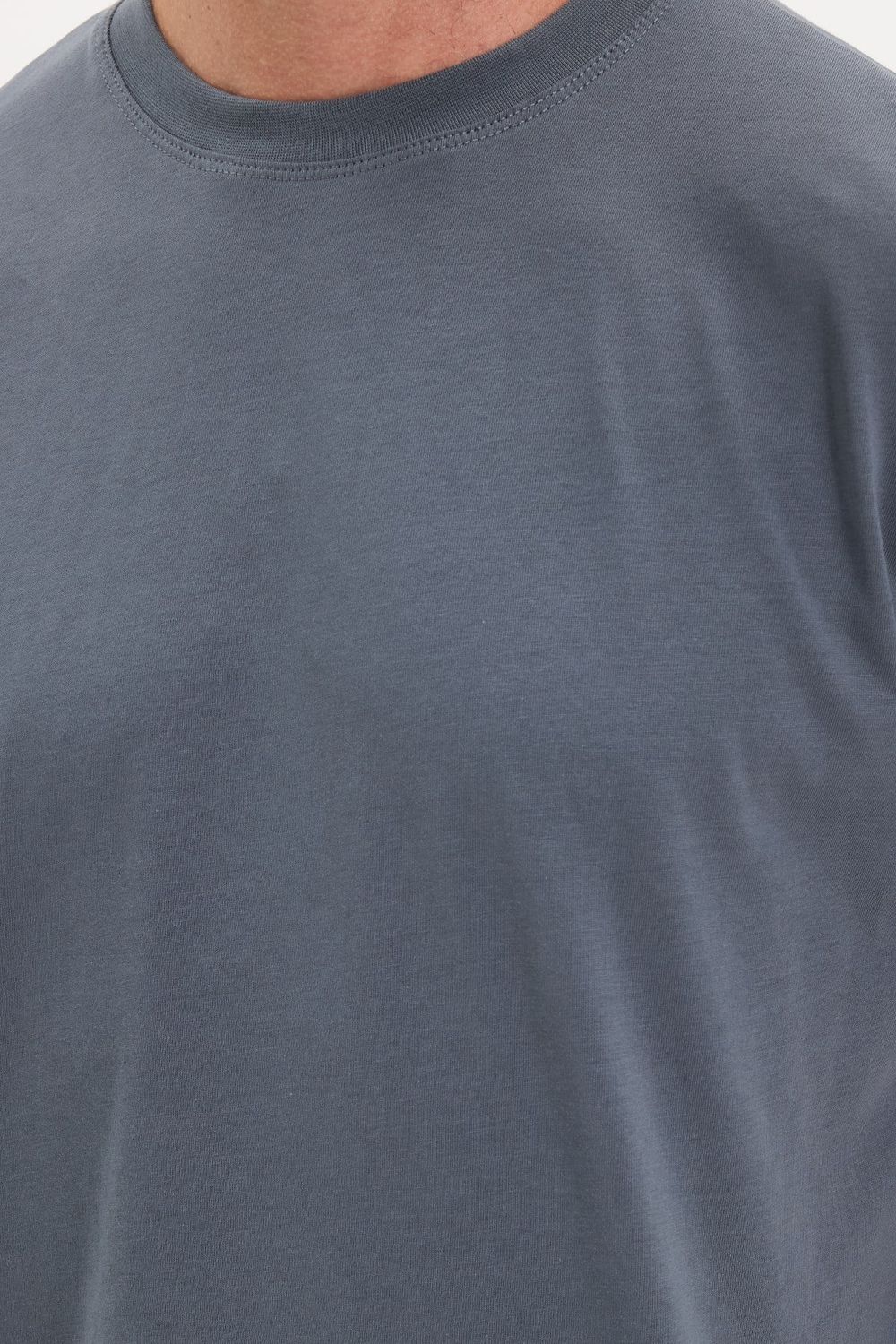 Erkek Loose Fit Rahat Kesim %100 Pamuk Kısa Kollu Gri Bisiklet Yaka Tişört