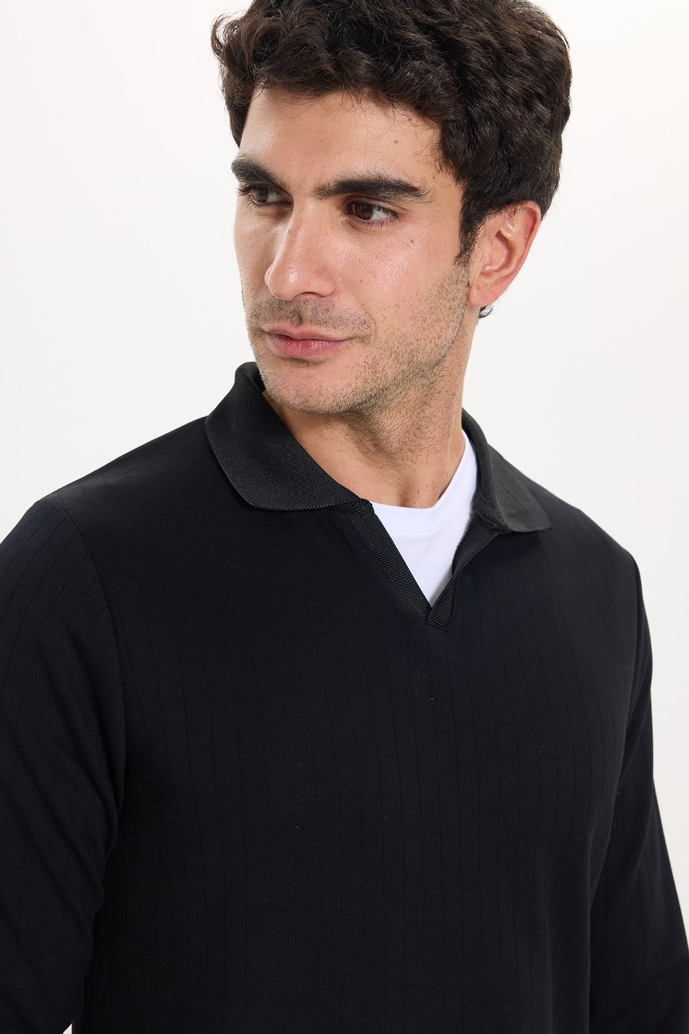 SLIM FIT LONG SLV STRIPED POLO COLLAR  T-SHIRT OYS