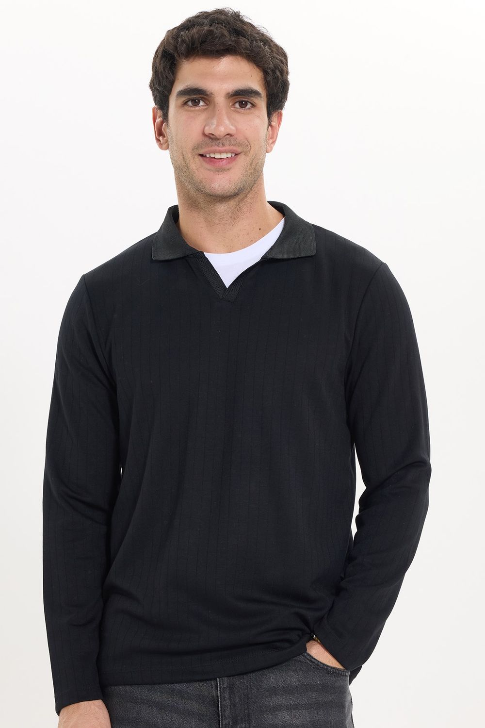 SLIM FIT LONG SLV STRIPED POLO COLLAR  T-SHIRT OYS