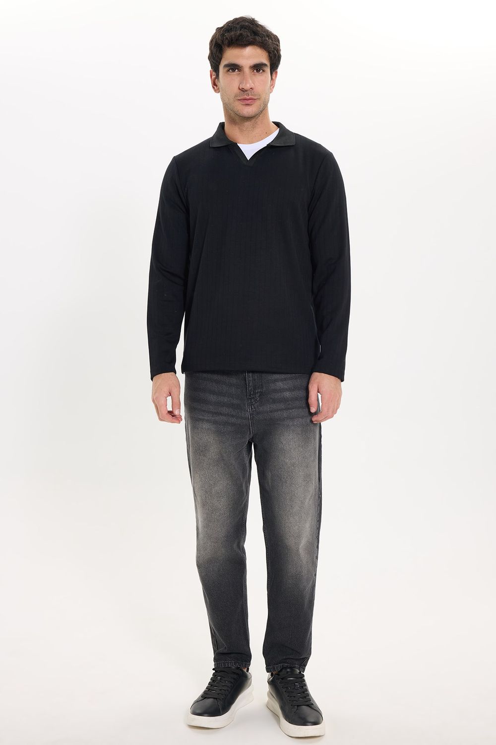 SLIM FIT LONG SLV STRIPED POLO COLLAR  T-SHIRT OYS