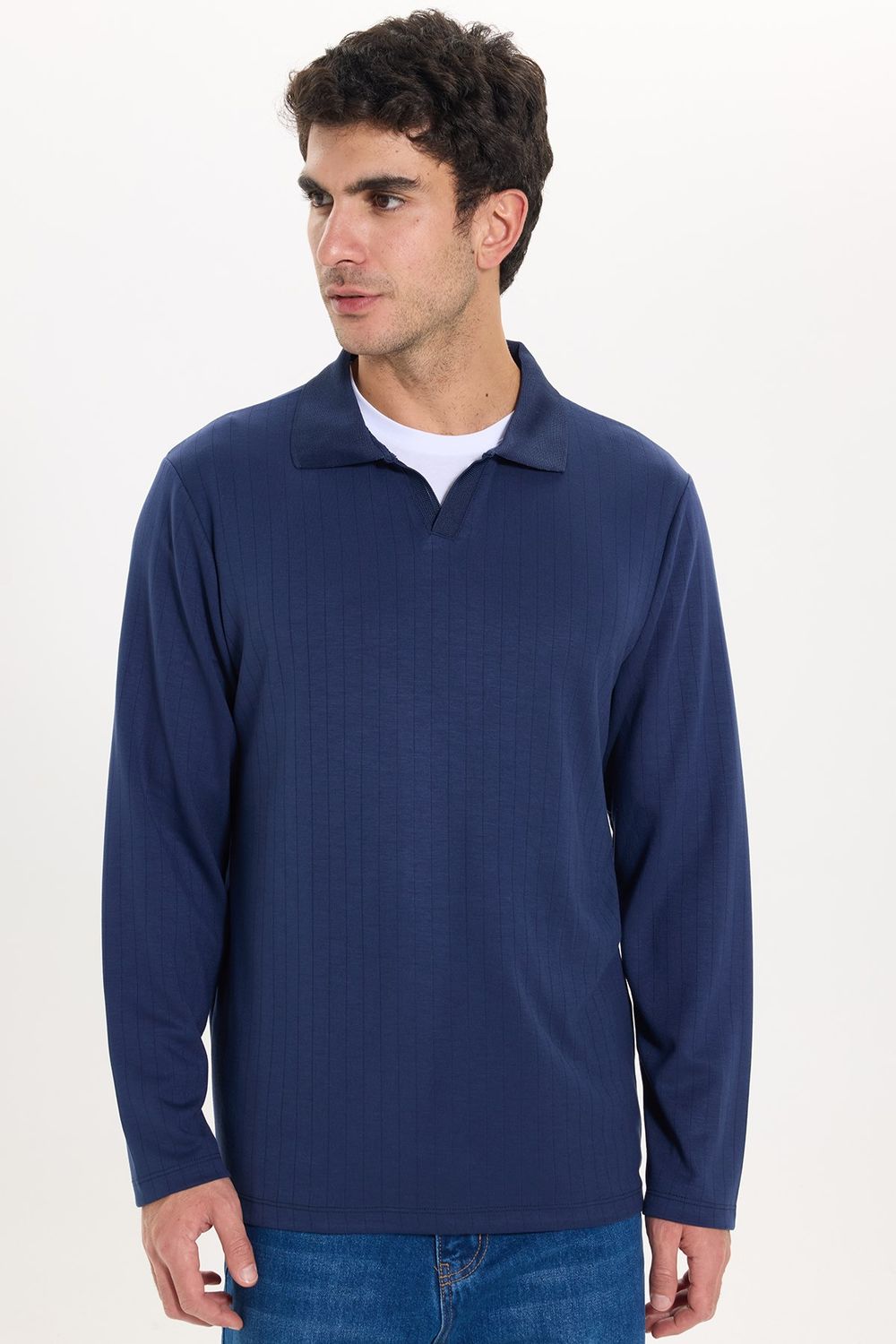 SLIM FIT LONG SLV STRIPED POLO COLLAR  T-SHIRT OYS