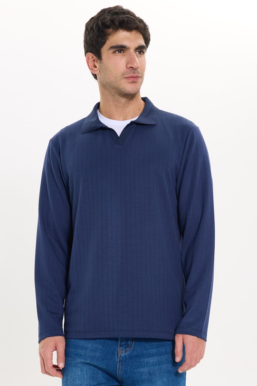 SLIM FIT LONG SLV STRIPED POLO COLLAR  T-SHIRT OYS