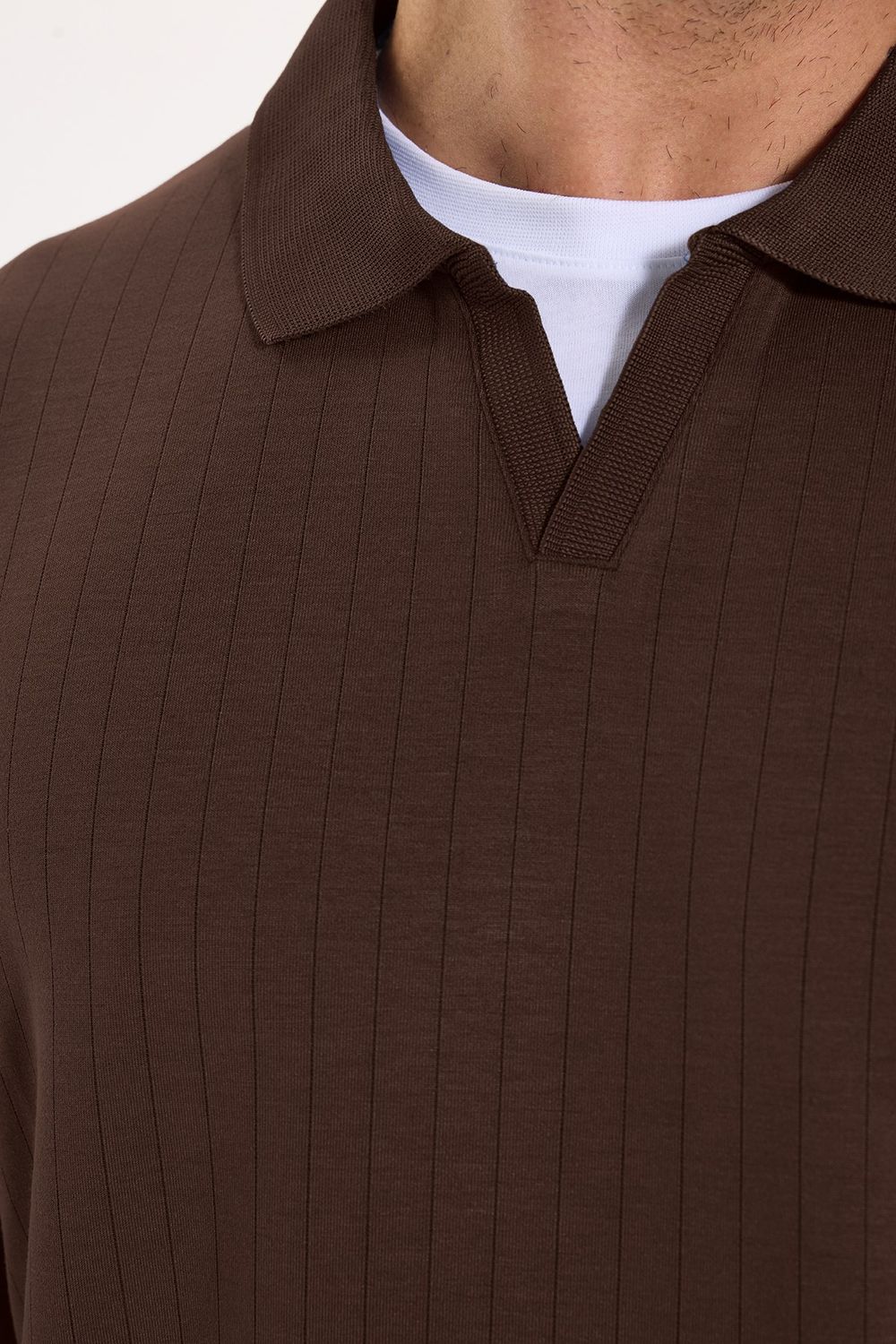 SLIM FIT LONG SLV STRIPED POLO COLLAR  T-SHIRT OYS