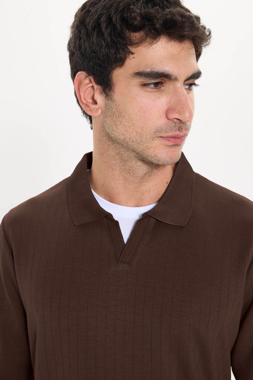 SLIM FIT LONG SLV STRIPED POLO COLLAR  T-SHIRT OYS