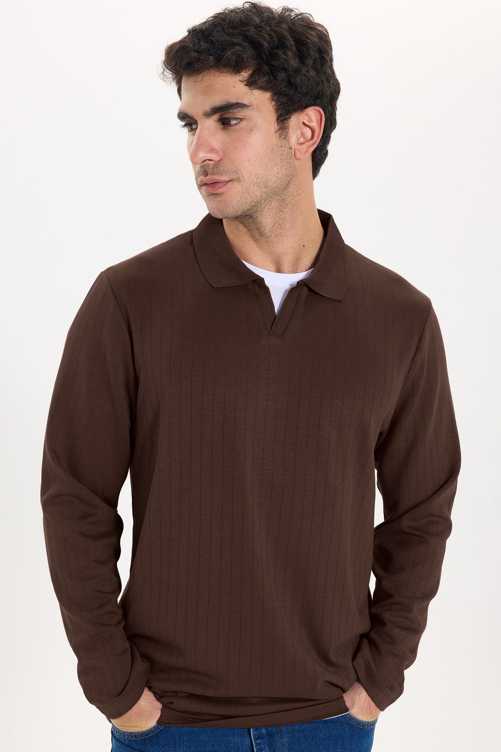 SLIM FIT LONG SLV STRIPED POLO COLLAR  T-SHIRT OYS