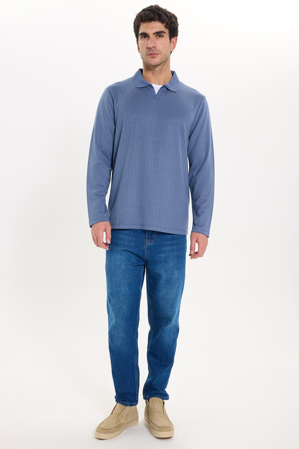 SLIM FIT LONG SLV STRIPED POLO COLLAR  T-SHIRT OYS