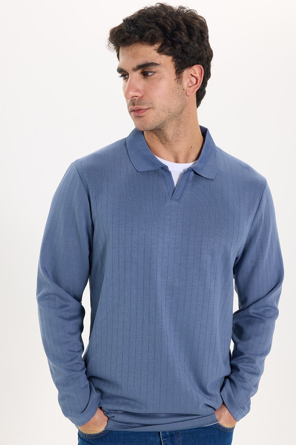 SLIM FIT LONG SLV STRIPED POLO COLLAR  T-SHIRT OYS