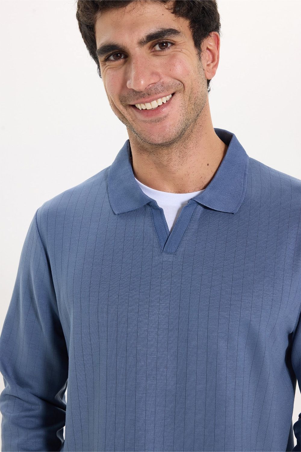 SLIM FIT LONG SLV STRIPED POLO COLLAR  T-SHIRT OYS