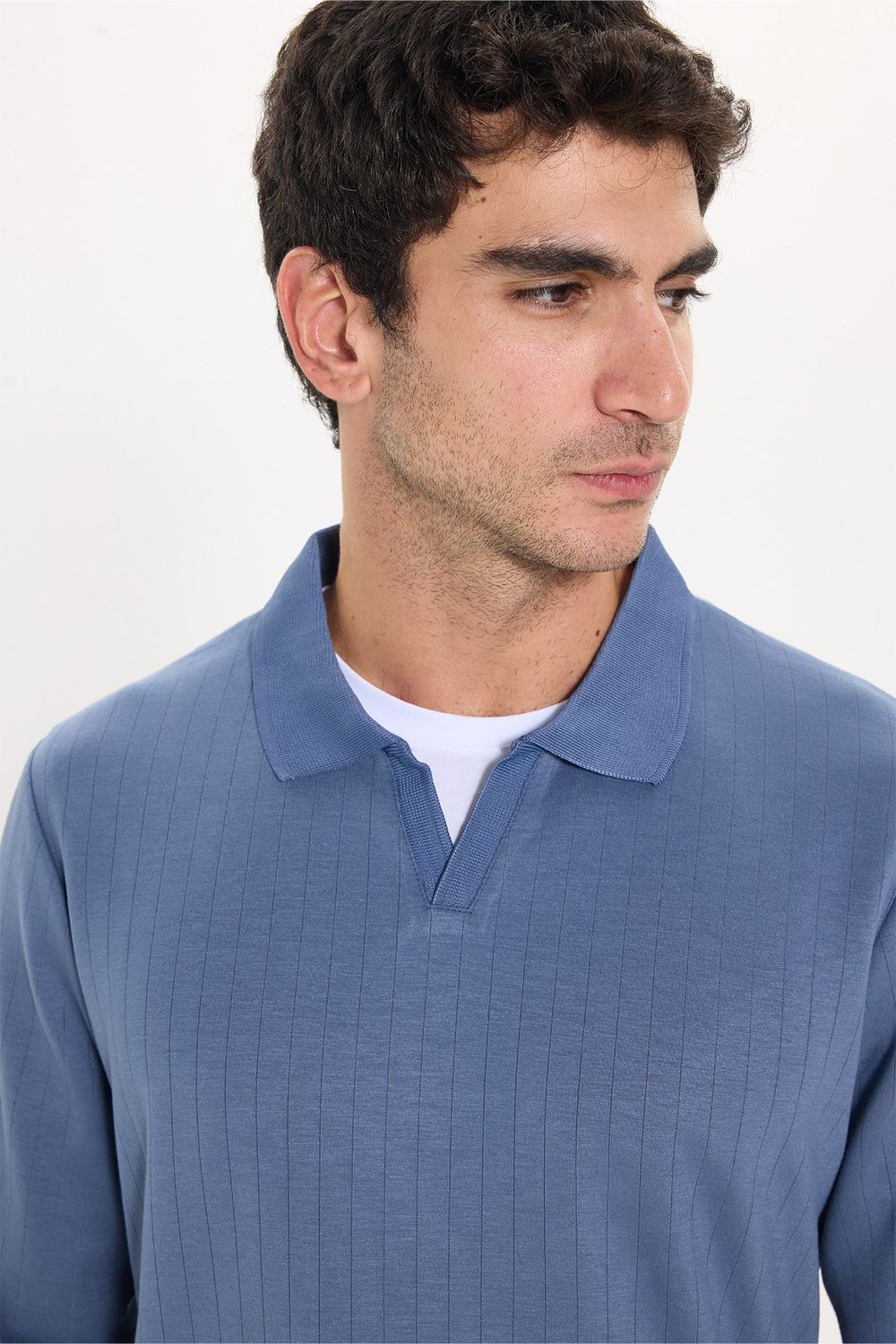 SLIM FIT LONG SLV STRIPED POLO COLLAR  T-SHIRT OYS