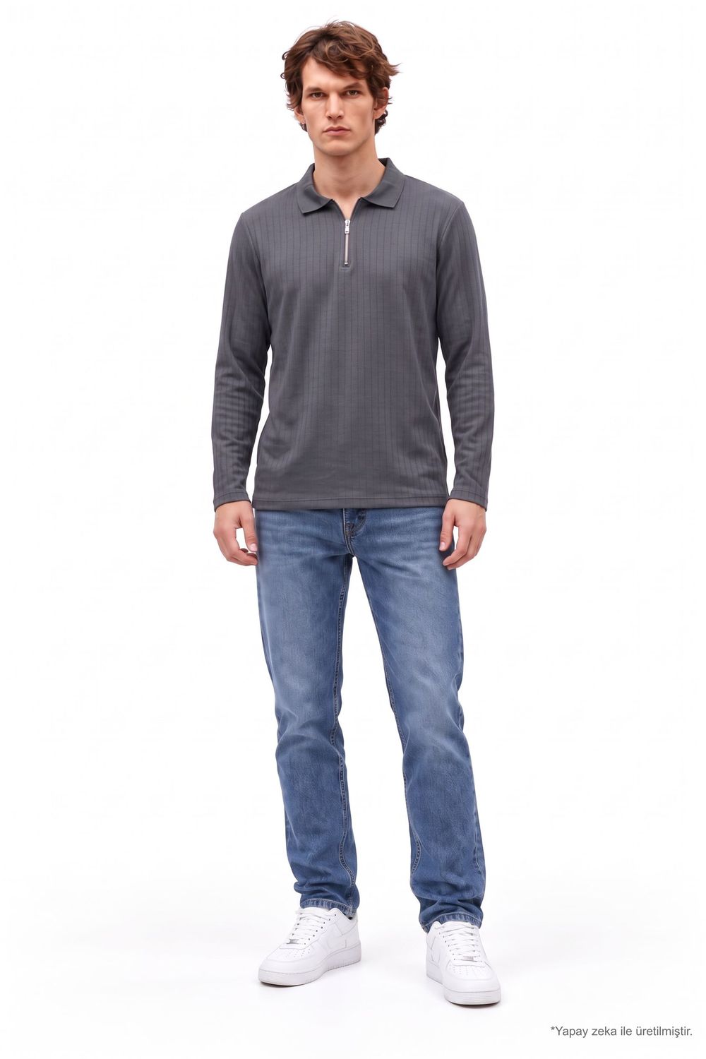 SLIM FIT LONG SLV STRIPED ZIPPER POLO COLLAR DEMBELE  T-SHIRT OYS
