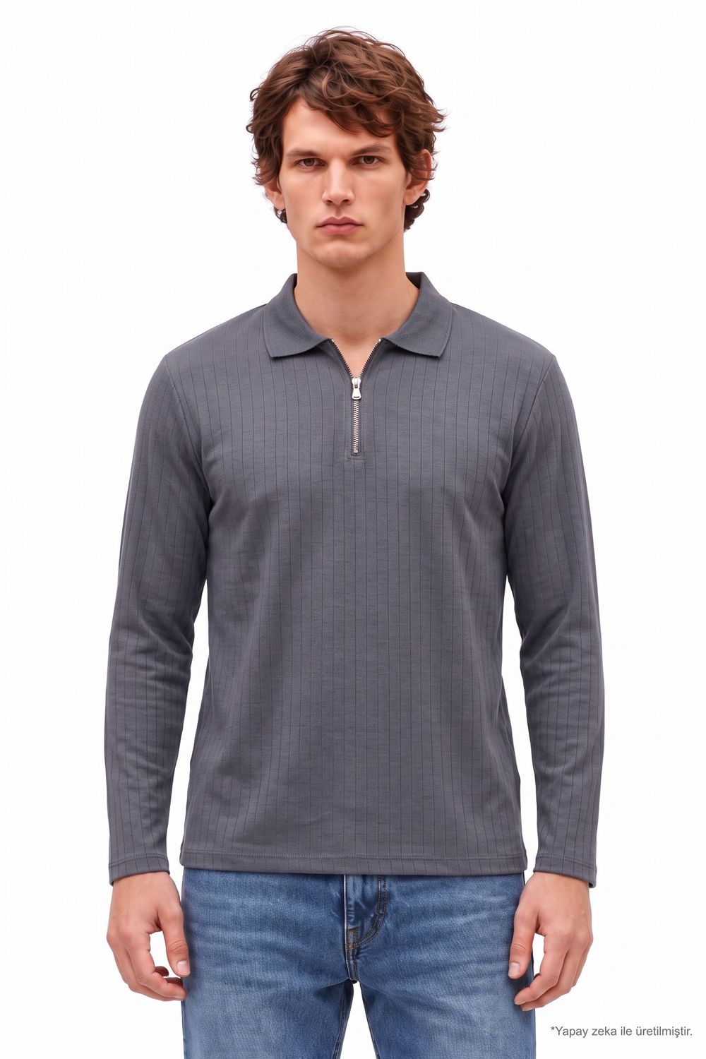 SLIM FIT LONG SLV STRIPED ZIPPER POLO COLLAR DEMBELE  T-SHIRT OYS