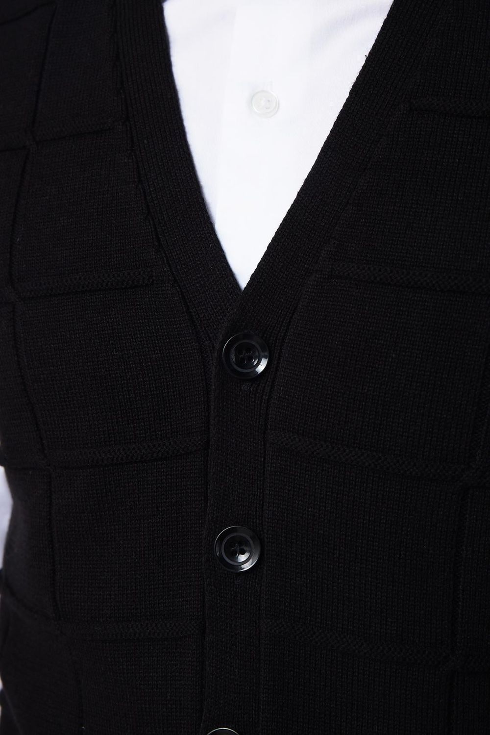 Slim Fit Kare Desenli Siyah Erkek Yelek