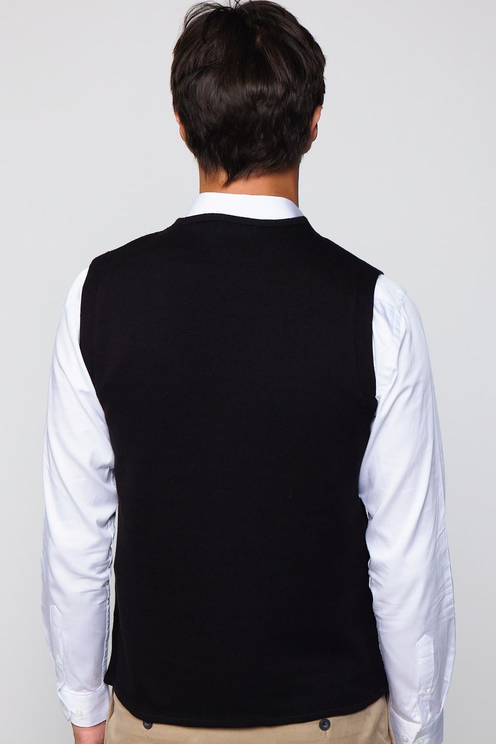 Slim Fit Kare Desenli Siyah Erkek Yelek