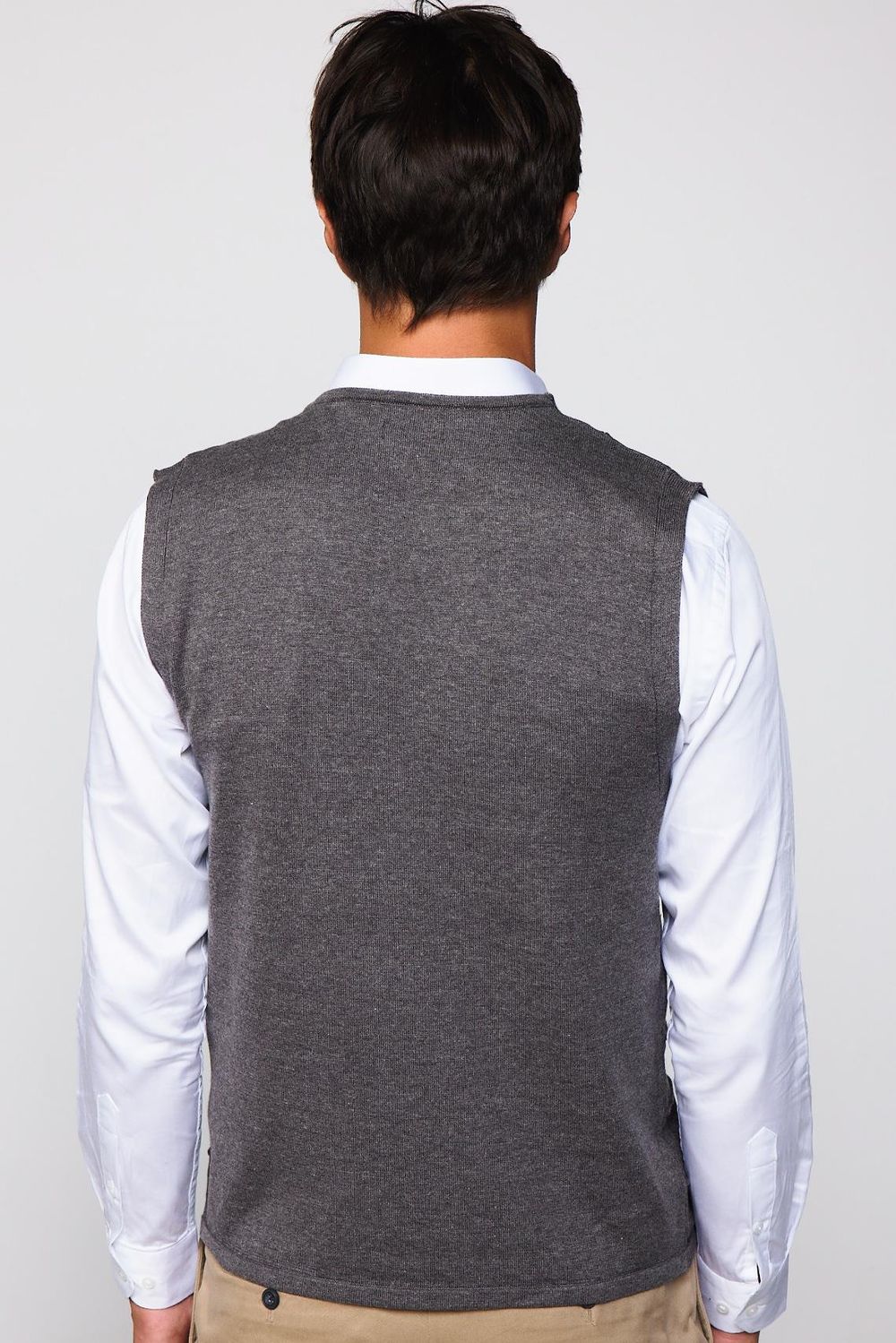 Slim Fit Kare Desenli Gri Erkek Yelek