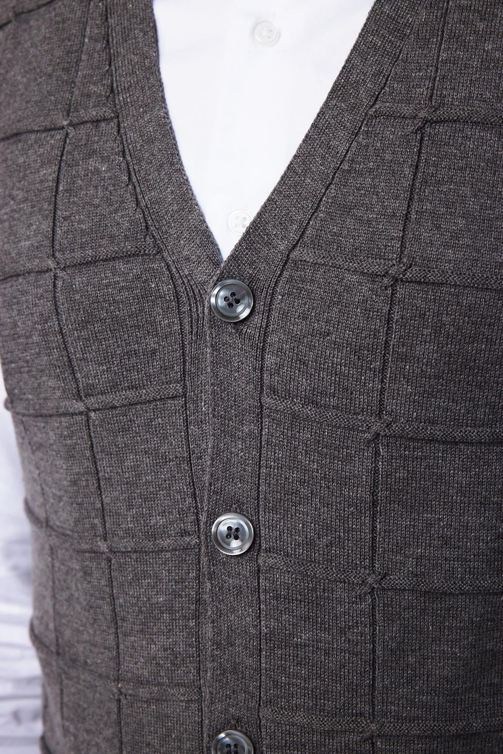 Slim Fit Kare Desenli Gri Erkek Yelek