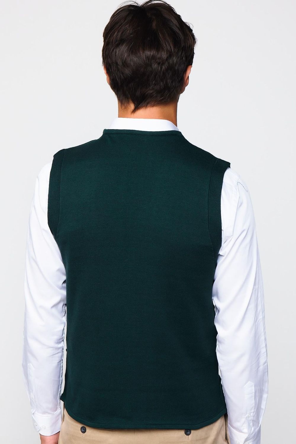 Slim Fit Kare Desenli Yeşil Erkek Yelek
