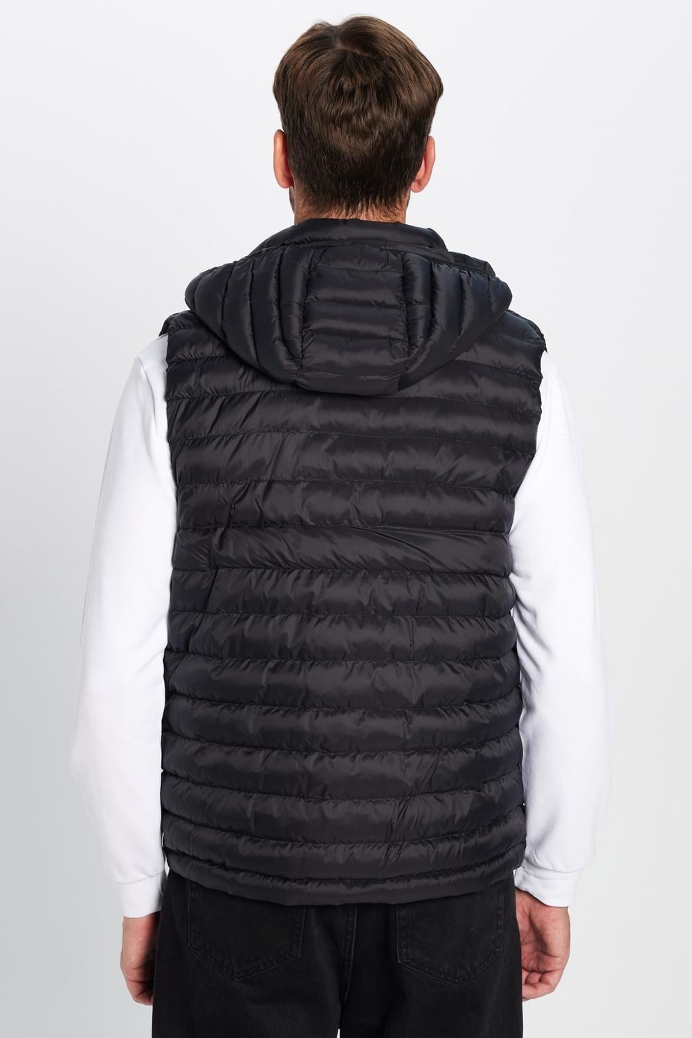 Erkek Slim Fit Dar Kesim Astarlı Rüzgar Geçirmez Cepli Siyah Çıkarılabilir Kapüşonlu Şişme Yelek
