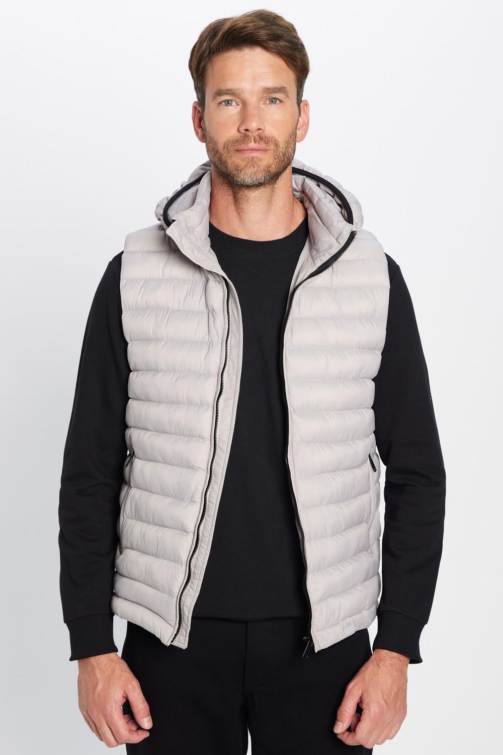 Erkek Slim Fit Dar Kesim Astarlı Rüzgar Geçirmez Cepli Taş Renk Çıkarılabilir Kapüşonlu Şişme Yelek