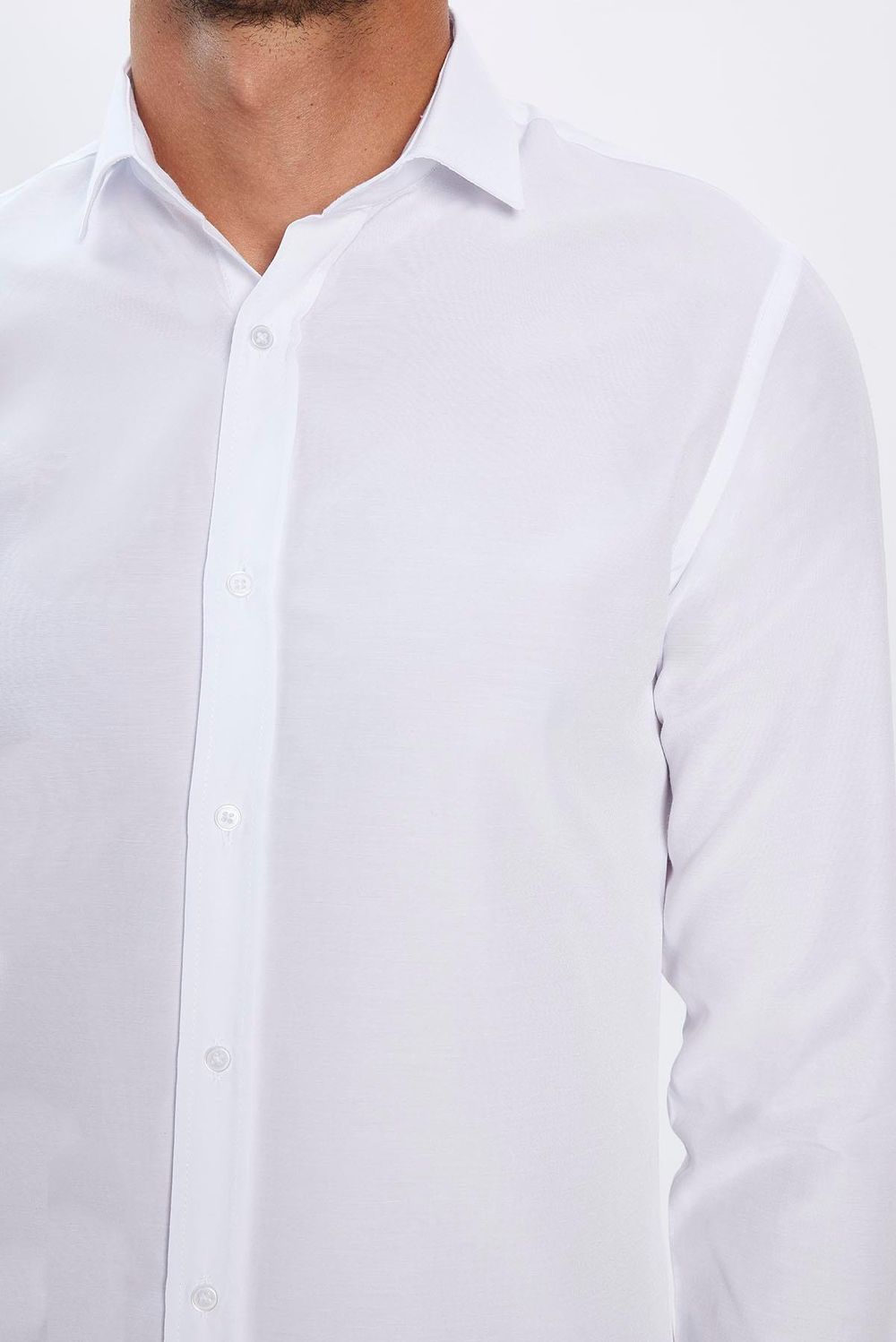 Slim Fit Uzun Kollu Pamuklu Kolay Ütü Beyaz Erkek Gömlek