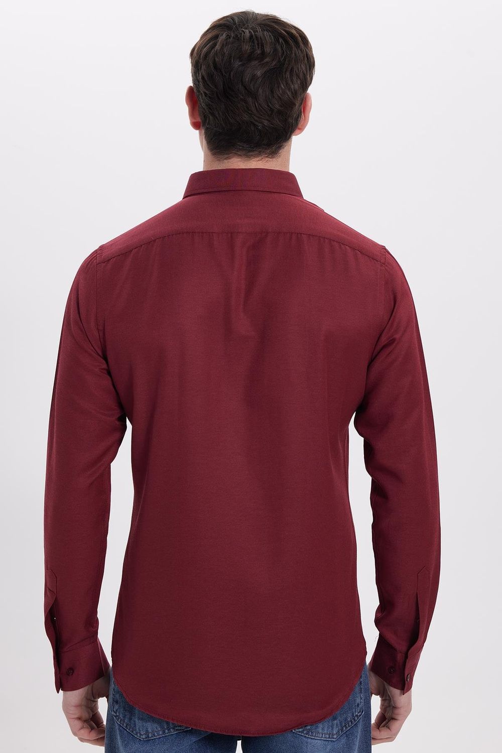 Slim Fit Uzun Kollu Düğmeli Yaka Pamuklu Kolay Ütü Düz Erkek Gömlek