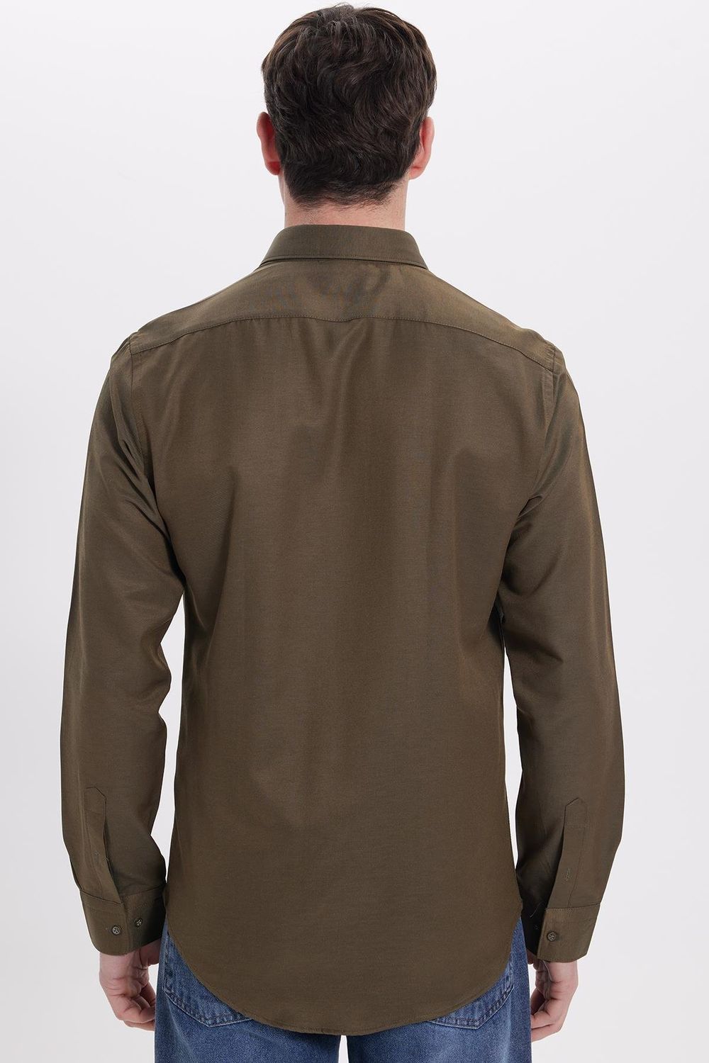 Slim Fit Uzun Kollu Düğmeli Yaka Pamuklu Kolay Ütü Düz Erkek Gömlek