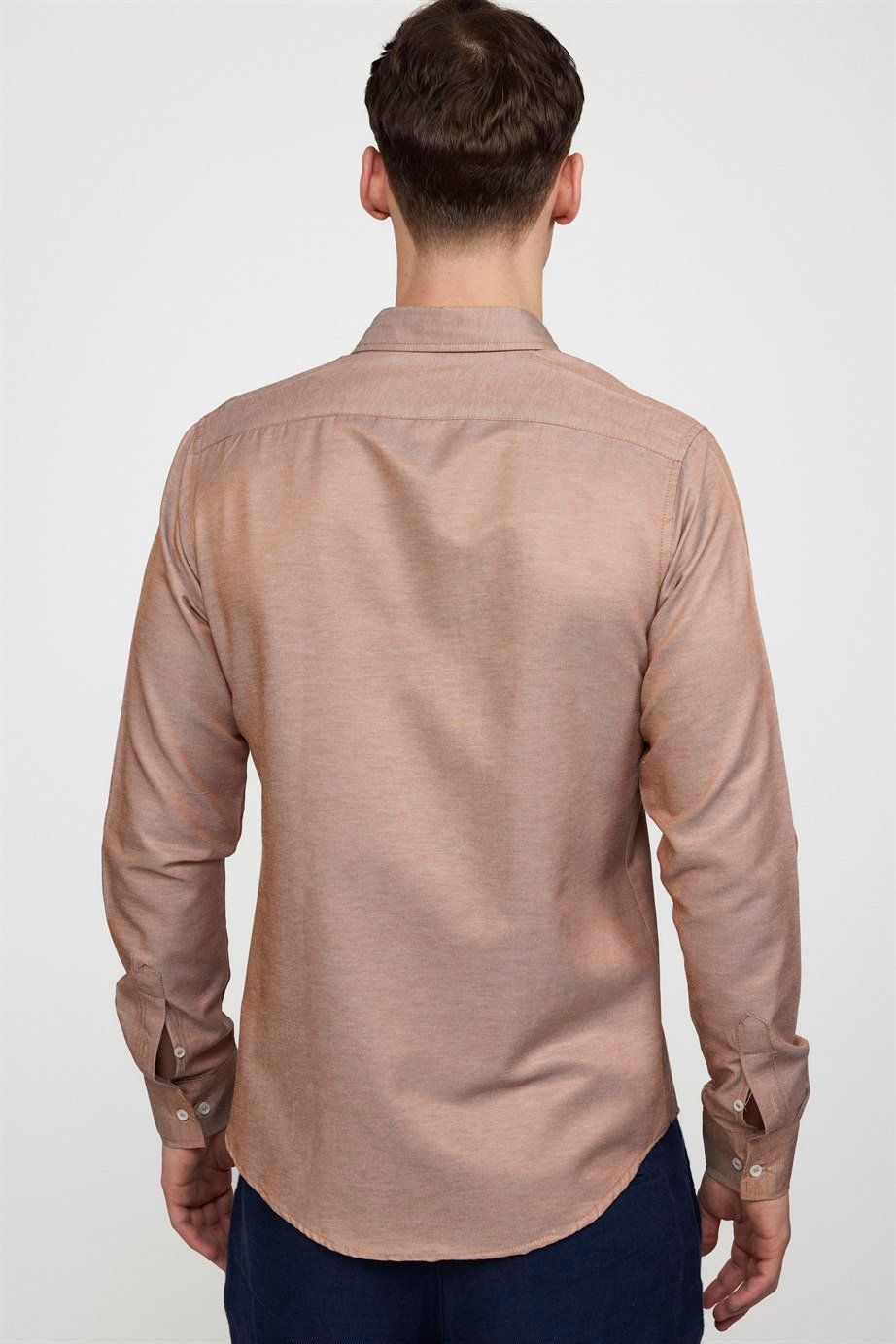 Slim Fit Pamuklu Kolay Ütü Düz Erkek Kum Gömlek